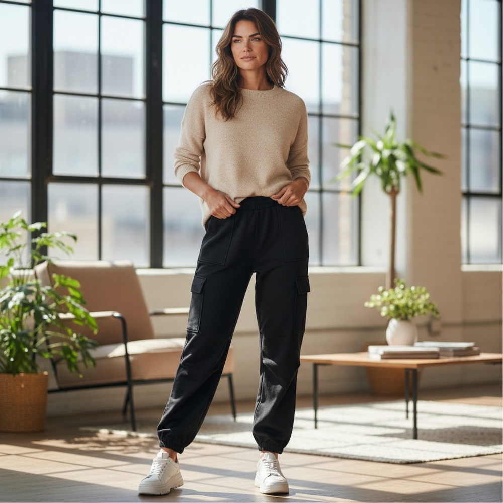 Women’s Elevated Black Baggy Cargo Sweatpants